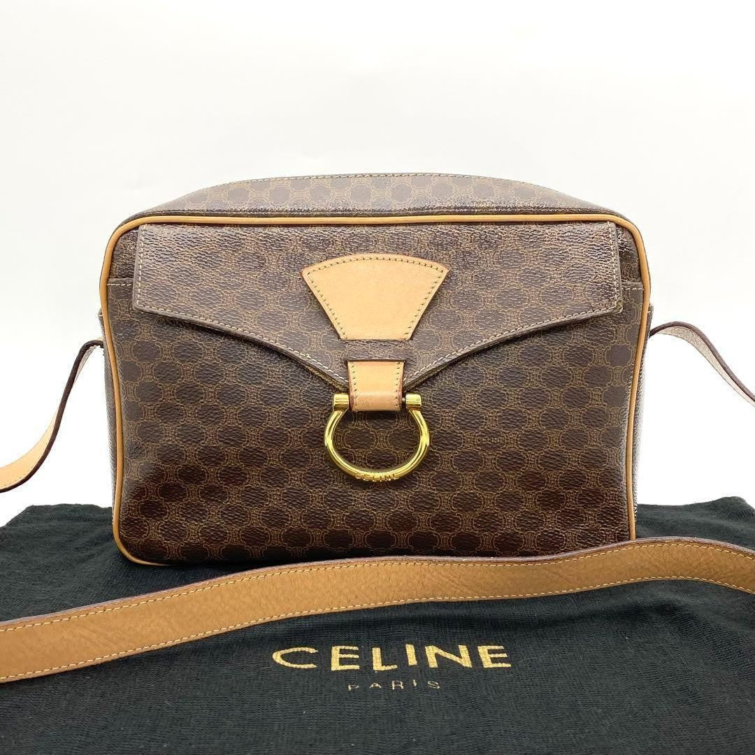 CELINE Shoulder Bag Purse Macadam PVC Leather Brown Authentic