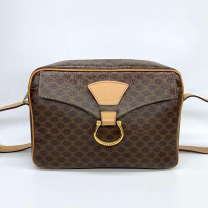 CELINE Shoulder Bag Purse Macadam PVC Leather Brown Authentic