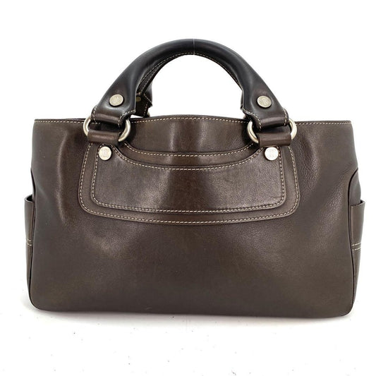 CELINE Hand Bag Tote Purse Boogie Leather Brown Authentic