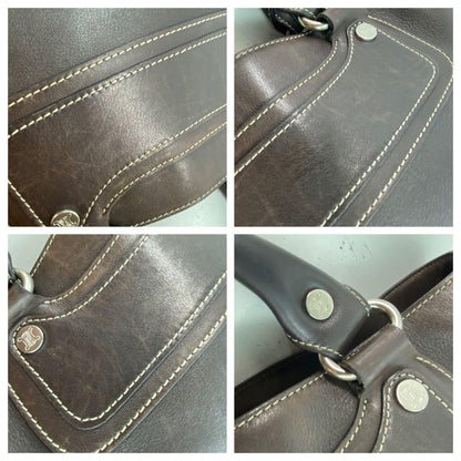 CELINE Hand Bag Tote Purse Boogie Leather Brown Authentic