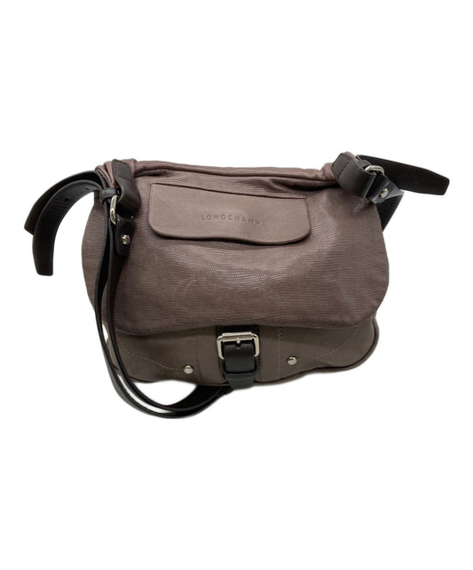 Longchamp Shoulder Bag Purse Leather Purple Authentic