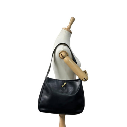 Longchamp Shoulder Bag Purse Leather Black Authentic