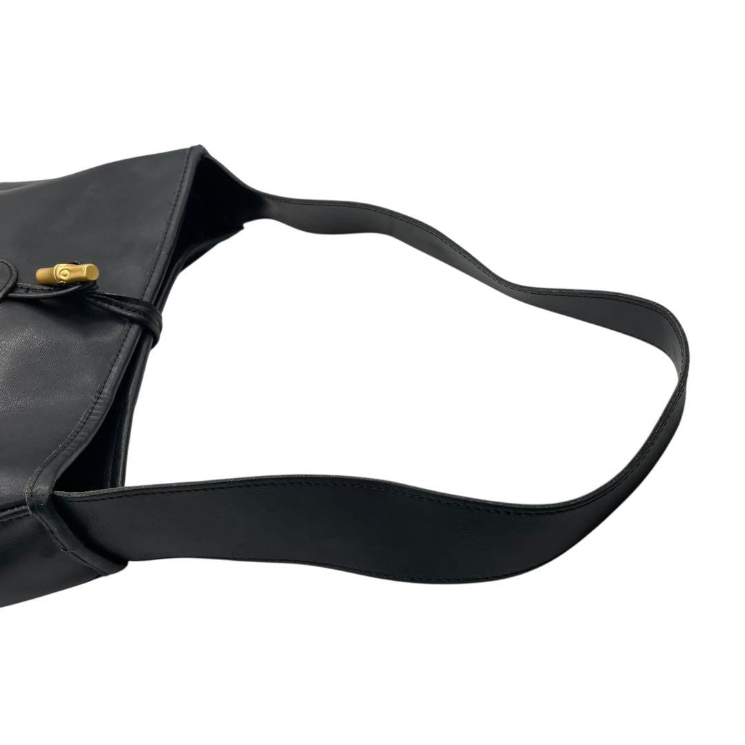 Longchamp Shoulder Bag Purse Leather Black Authentic