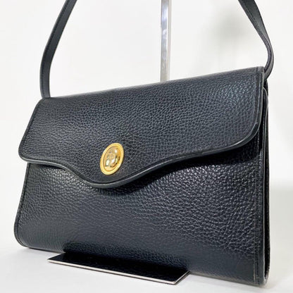 Christian Dior Shoulder Bag Purse CD Leather Black Authentic