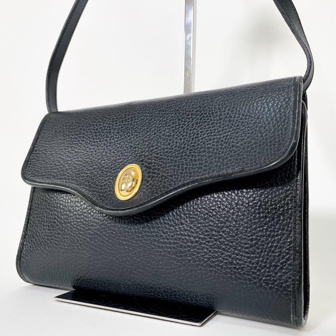 Christian Dior Shoulder Bag Purse CD Leather Black Authentic