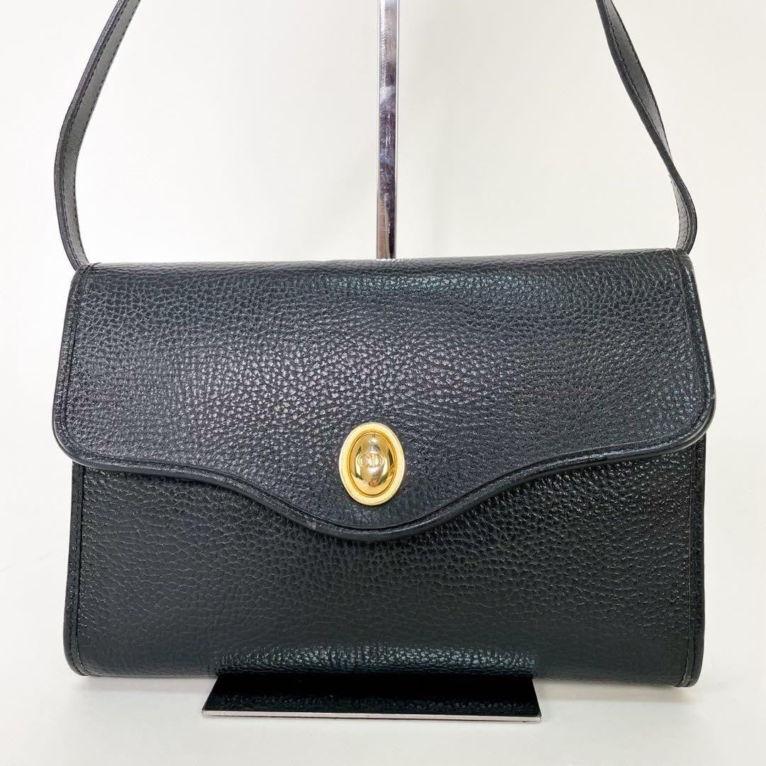 Christian Dior Shoulder Bag Purse CD Leather Black Authentic