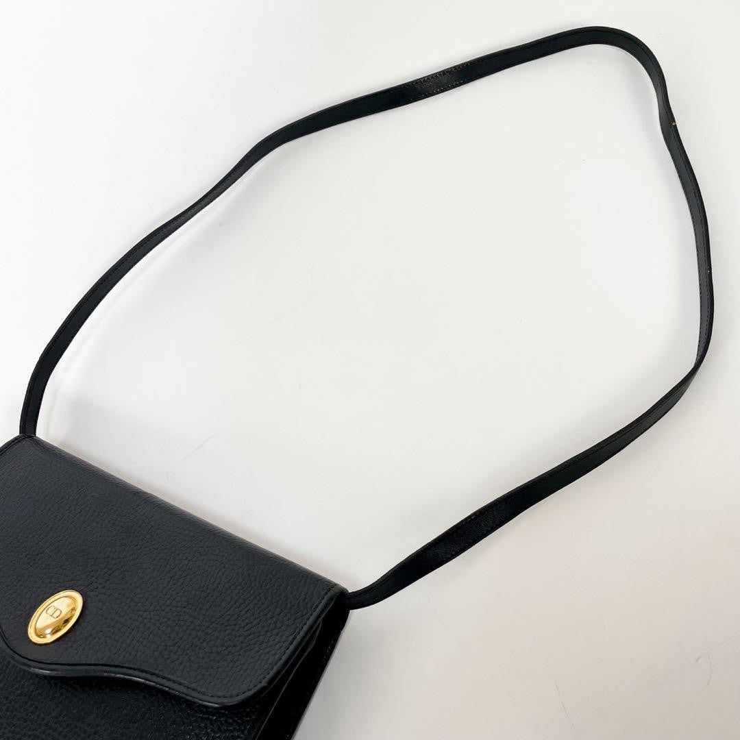 Christian Dior Shoulder Bag Purse CD Leather Black Authentic