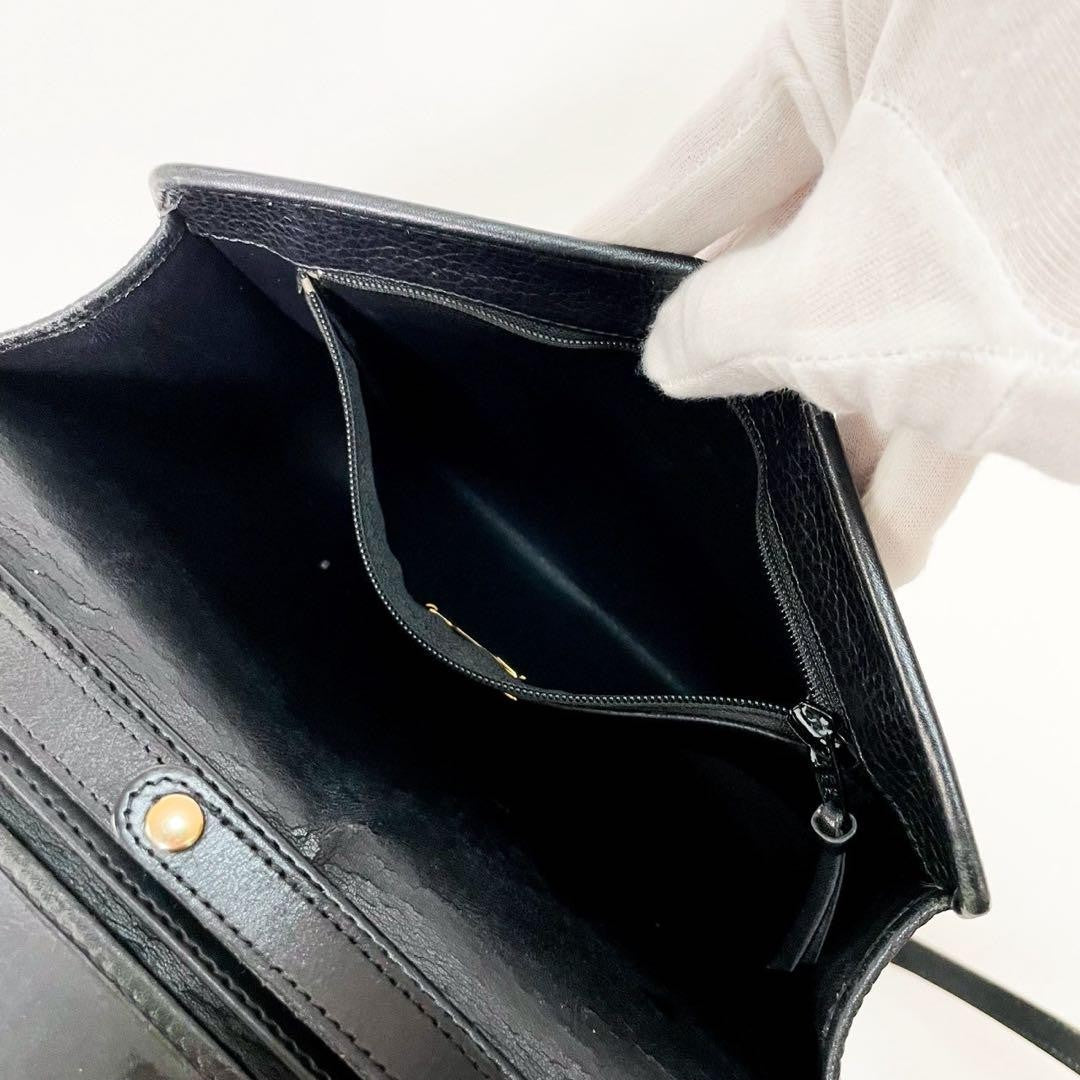 Christian Dior Shoulder Bag Purse CD Leather Black Authentic