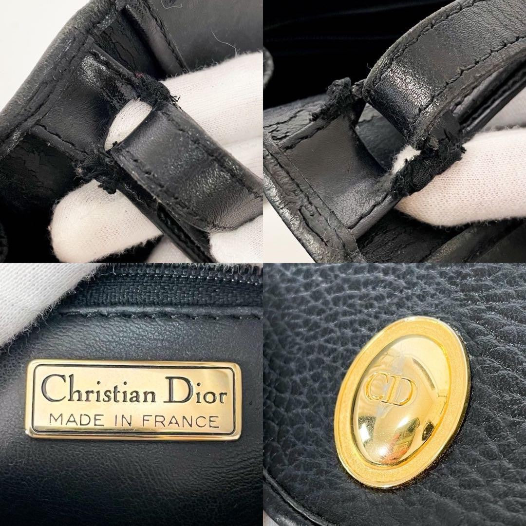 Christian Dior Shoulder Bag Purse CD Leather Black Authentic