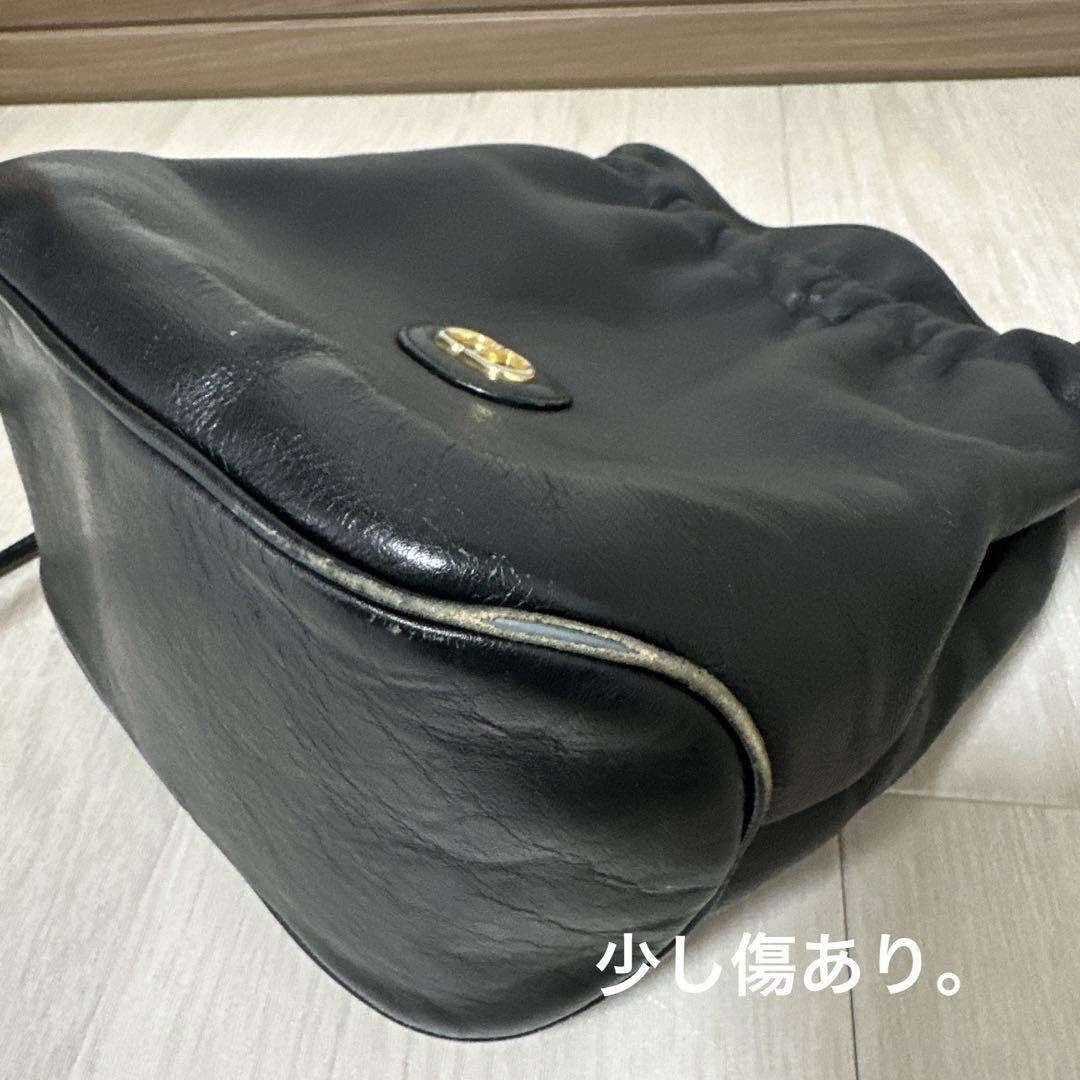 Christian Dior Shoulder Bag Purse CD Leather Black Authentic