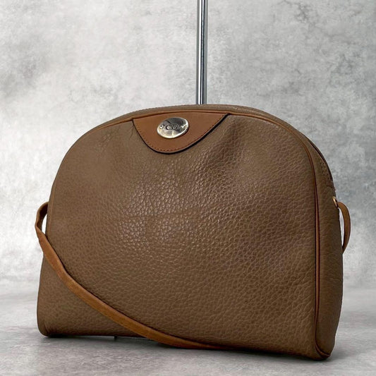 Christian Dior Shoulder Bag Purse CD Leather Brown Authentic