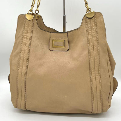 Chloe Hand Bag Tote Purse Leather Beige Authentic