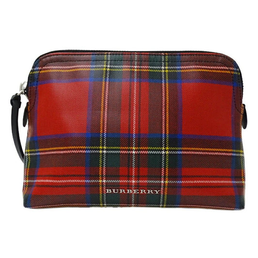 BURBERRY Clutch Bag Pouch Nova Check Coated Canvas Red Blue Authentic