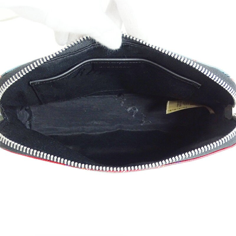 BURBERRY Clutch Bag Pouch Nova Check Coated Canvas Red Blue Authentic