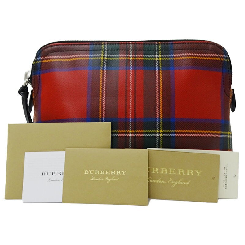 BURBERRY Clutch Bag Pouch Nova Check Coated Canvas Red Blue Authentic