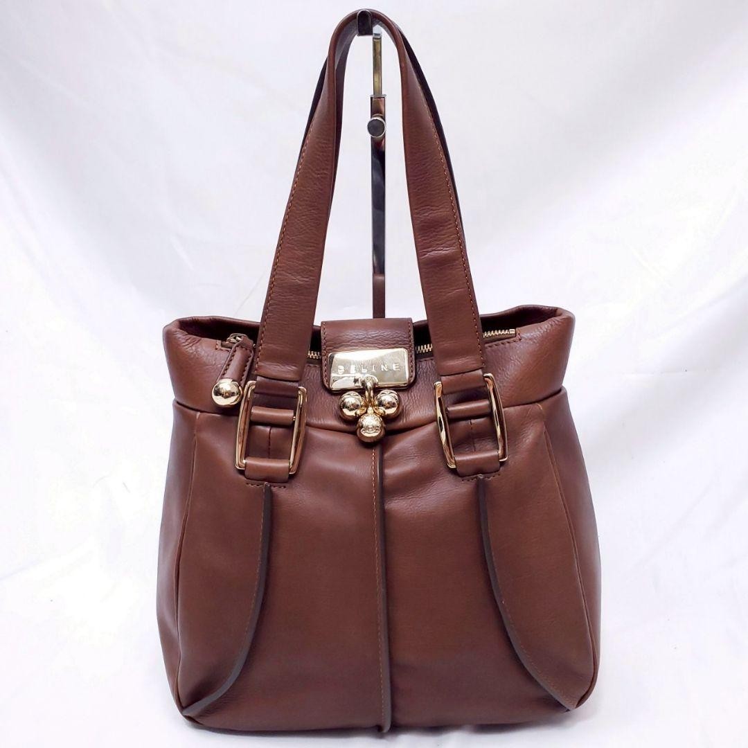 CELINE Hand Bag Tote Purse Leather Brown Authentic