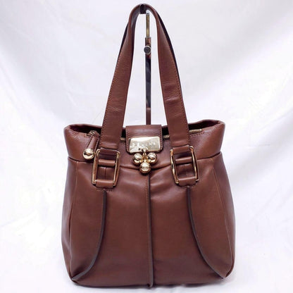 CELINE Hand Bag Tote Purse Leather Brown Authentic