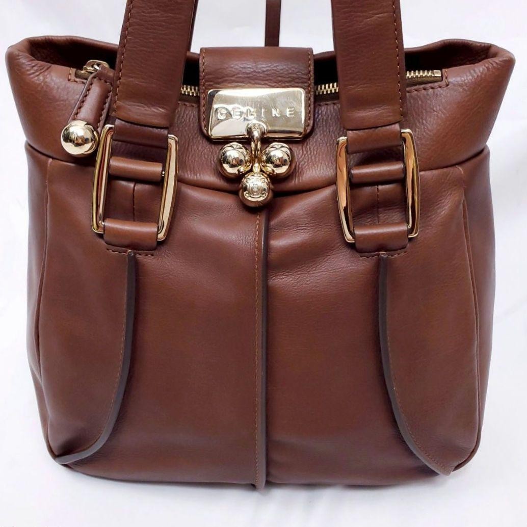 CELINE Hand Bag Tote Purse Leather Brown Authentic