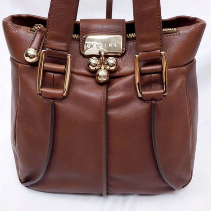 CELINE Hand Bag Tote Purse Leather Brown Authentic