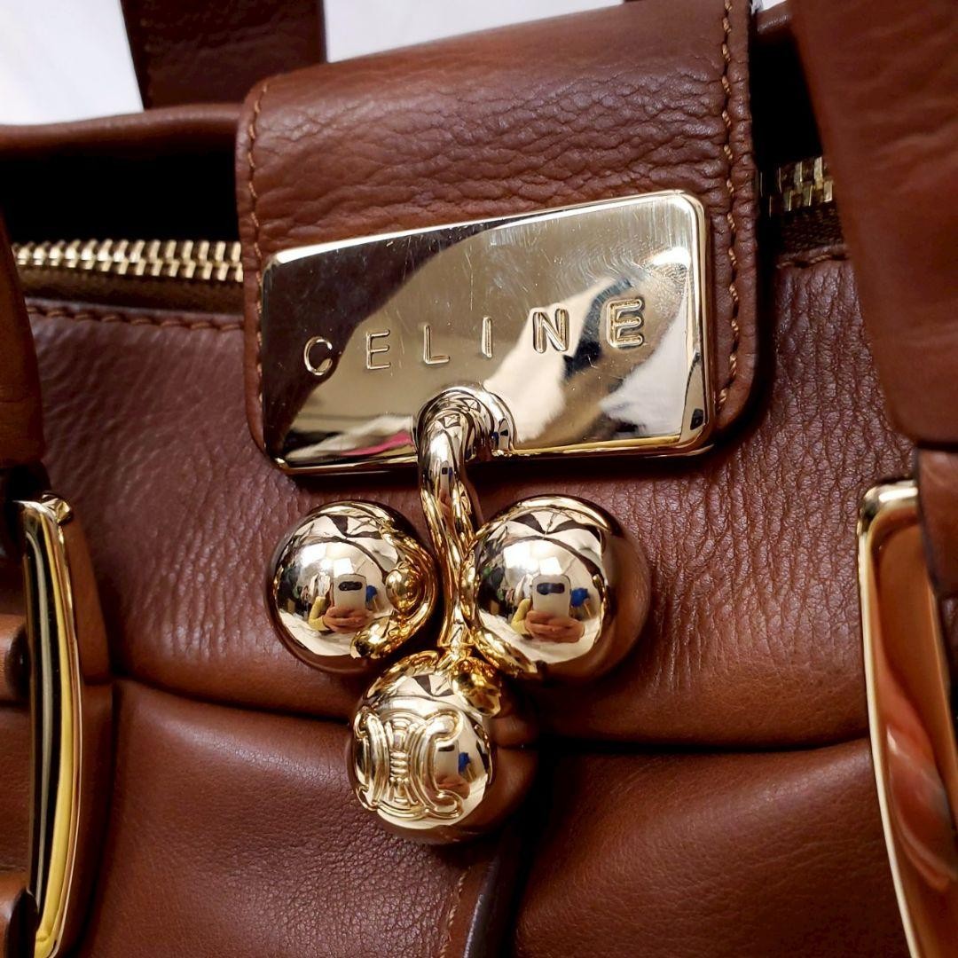 CELINE Hand Bag Tote Purse Leather Brown Authentic
