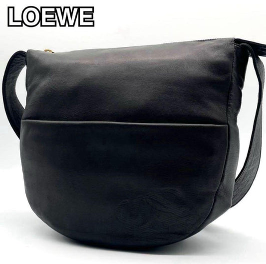 LOEWE Shoulder Bag Purse Anagram Leather Black Authentic