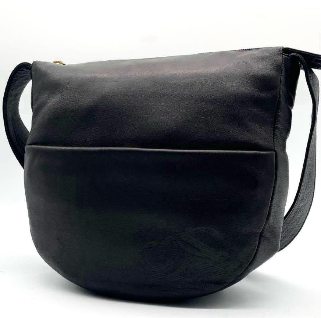 LOEWE Shoulder Bag Purse Anagram Leather Black Authentic