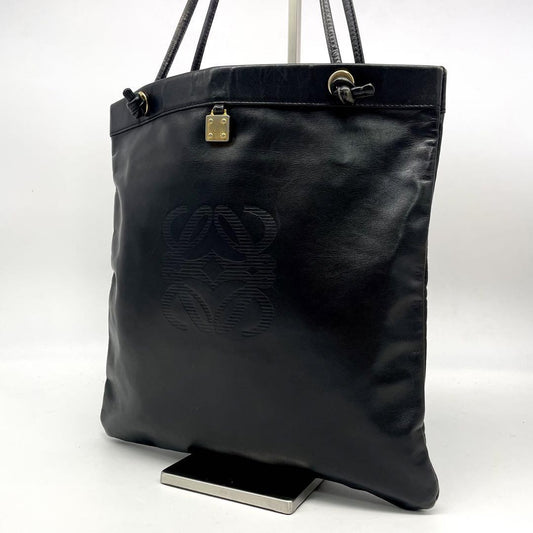LOEWE Hand Bag Tote Purse Anagram Leather Black Authentic