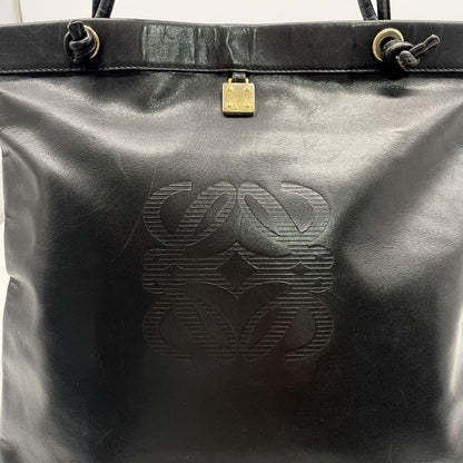 LOEWE Hand Bag Tote Purse Anagram Leather Black Authentic