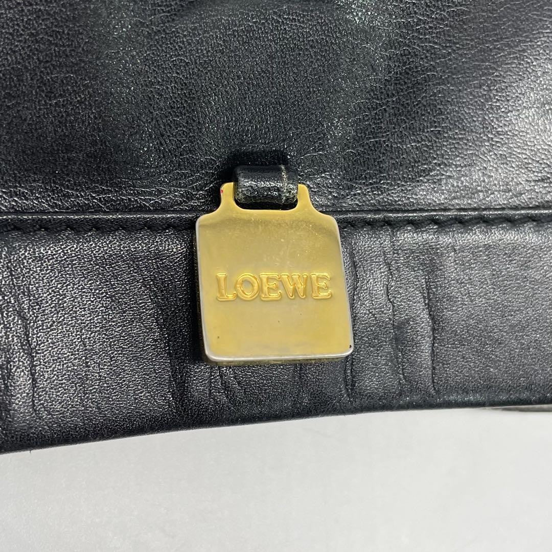 LOEWE Hand Bag Tote Purse Anagram Leather Black Authentic