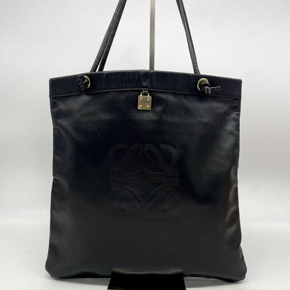 LOEWE Hand Bag Tote Purse Anagram Leather Black Authentic