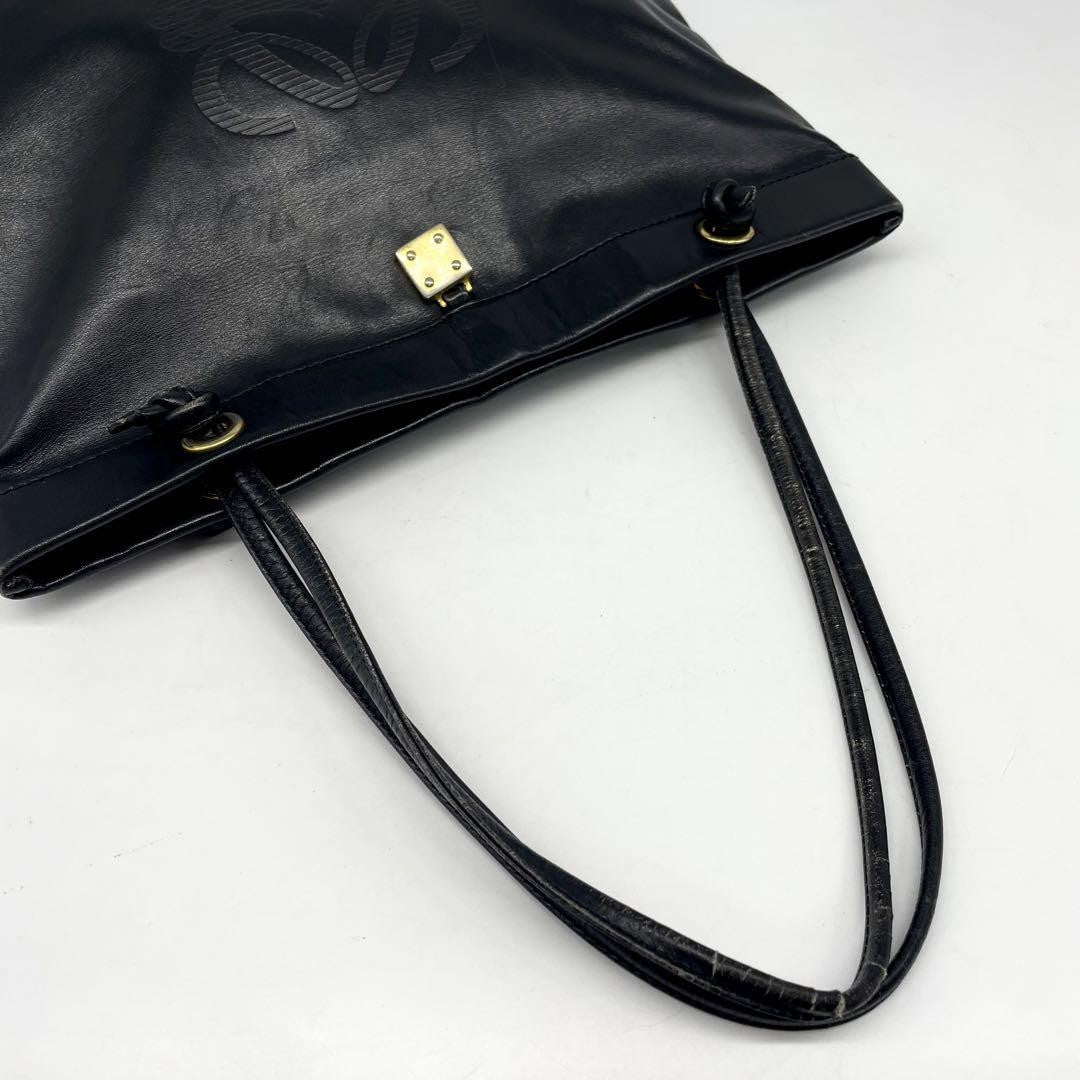 LOEWE Hand Bag Tote Purse Anagram Leather Black Authentic