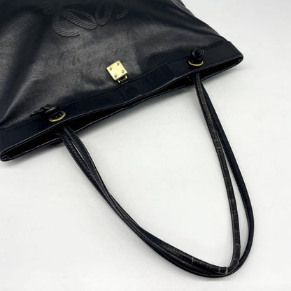 LOEWE Hand Bag Tote Purse Anagram Leather Black Authentic