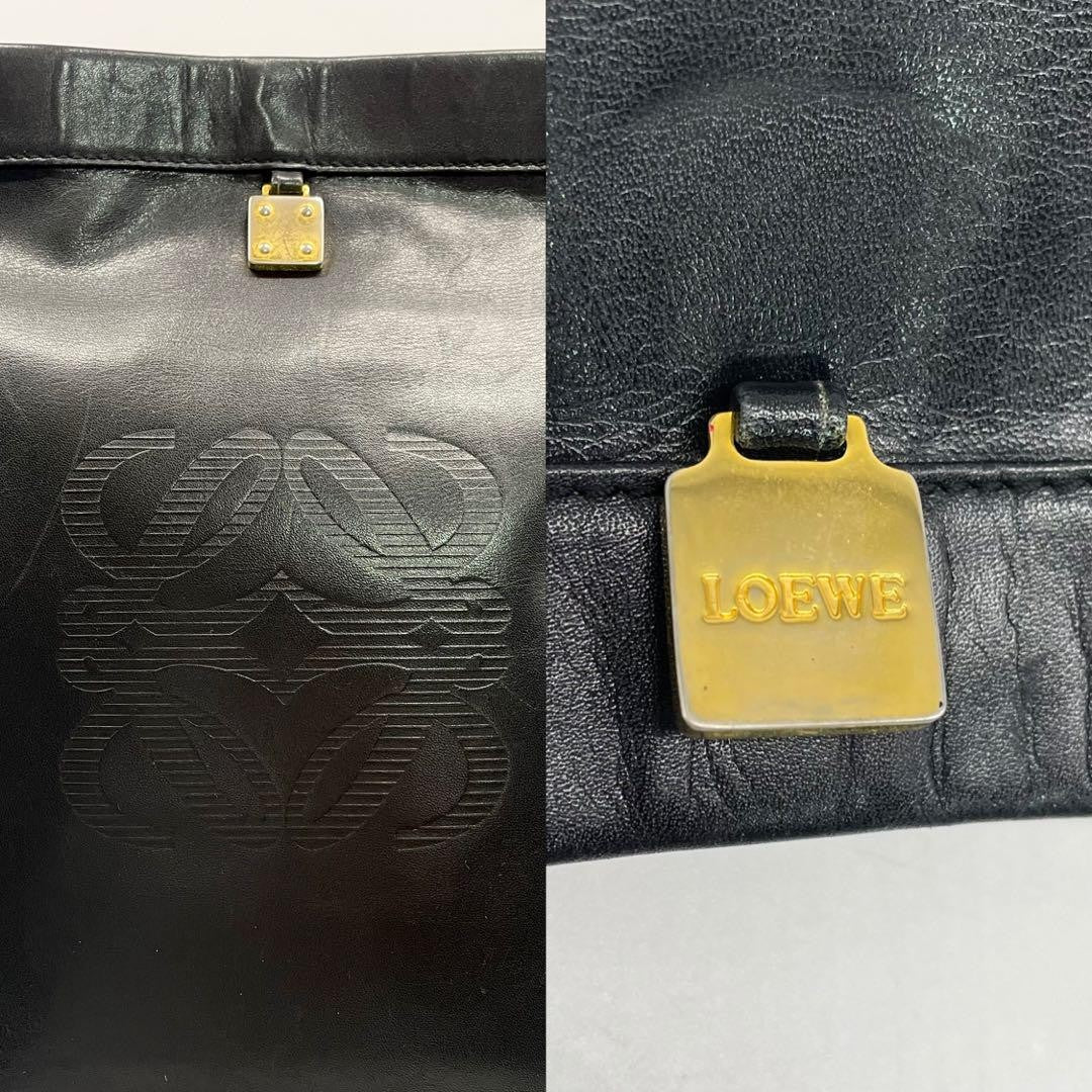 LOEWE Hand Bag Tote Purse Anagram Leather Black Authentic