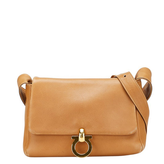 Salvatore Ferragamo Shoulder Bag Purse Gancini Leather Brown Authentic
