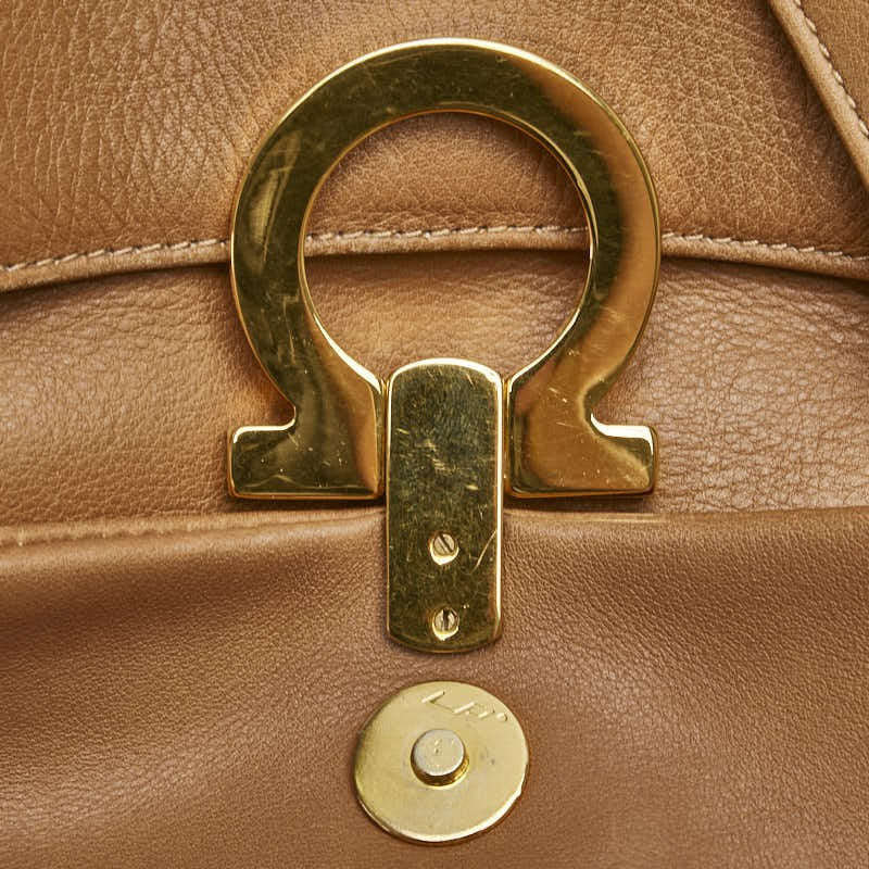 Salvatore Ferragamo Shoulder Bag Purse Gancini Leather Brown Authentic