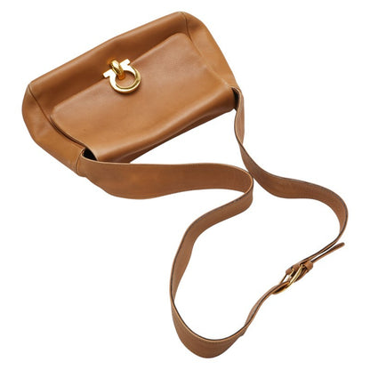 Salvatore Ferragamo Shoulder Bag Purse Gancini Leather Brown Authentic