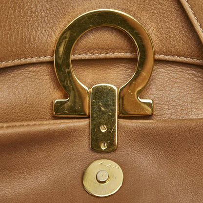 Salvatore Ferragamo Shoulder Bag Purse Gancini Leather Brown Authentic