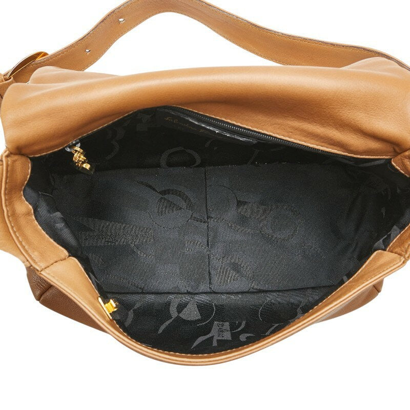 Salvatore Ferragamo Shoulder Bag Purse Gancini Leather Brown Authentic