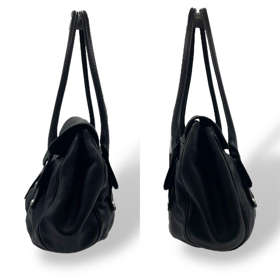 Salvatore Ferragamo Hand Bag Tote Purse Gancini Leather Black Authentic