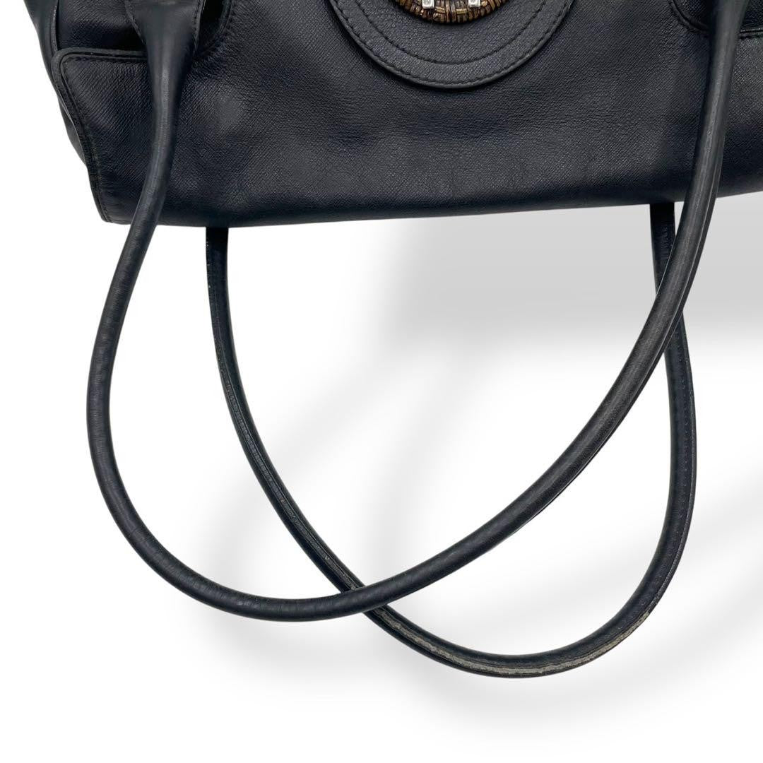 Salvatore Ferragamo Hand Bag Tote Purse Gancini Leather Black Authentic