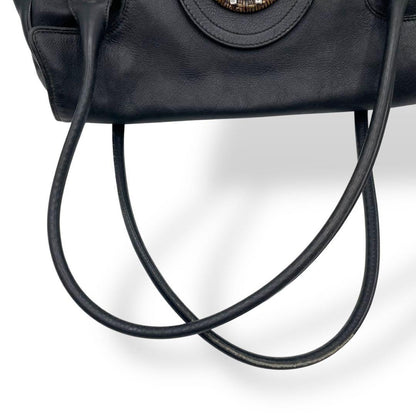 Salvatore Ferragamo Hand Bag Tote Purse Gancini Leather Black Authentic