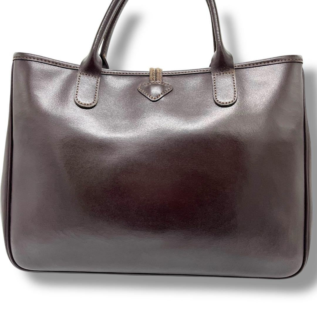 Longchamp Hand Bag Tote Purse Leather Brown Authentic