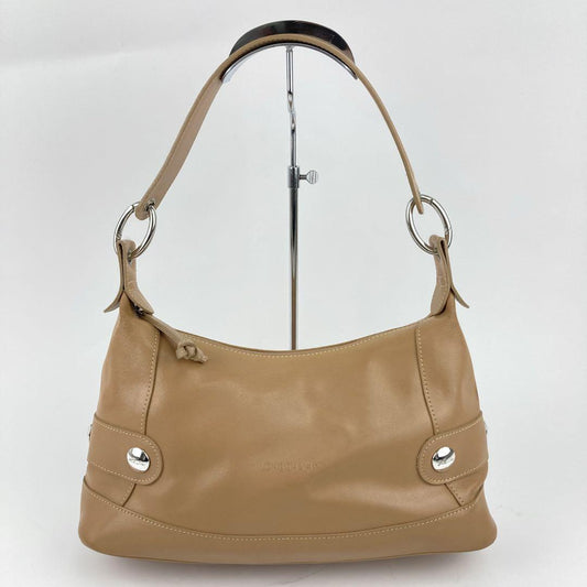 Longchamp Shoulder Bag Purse Leather Beige Authentic