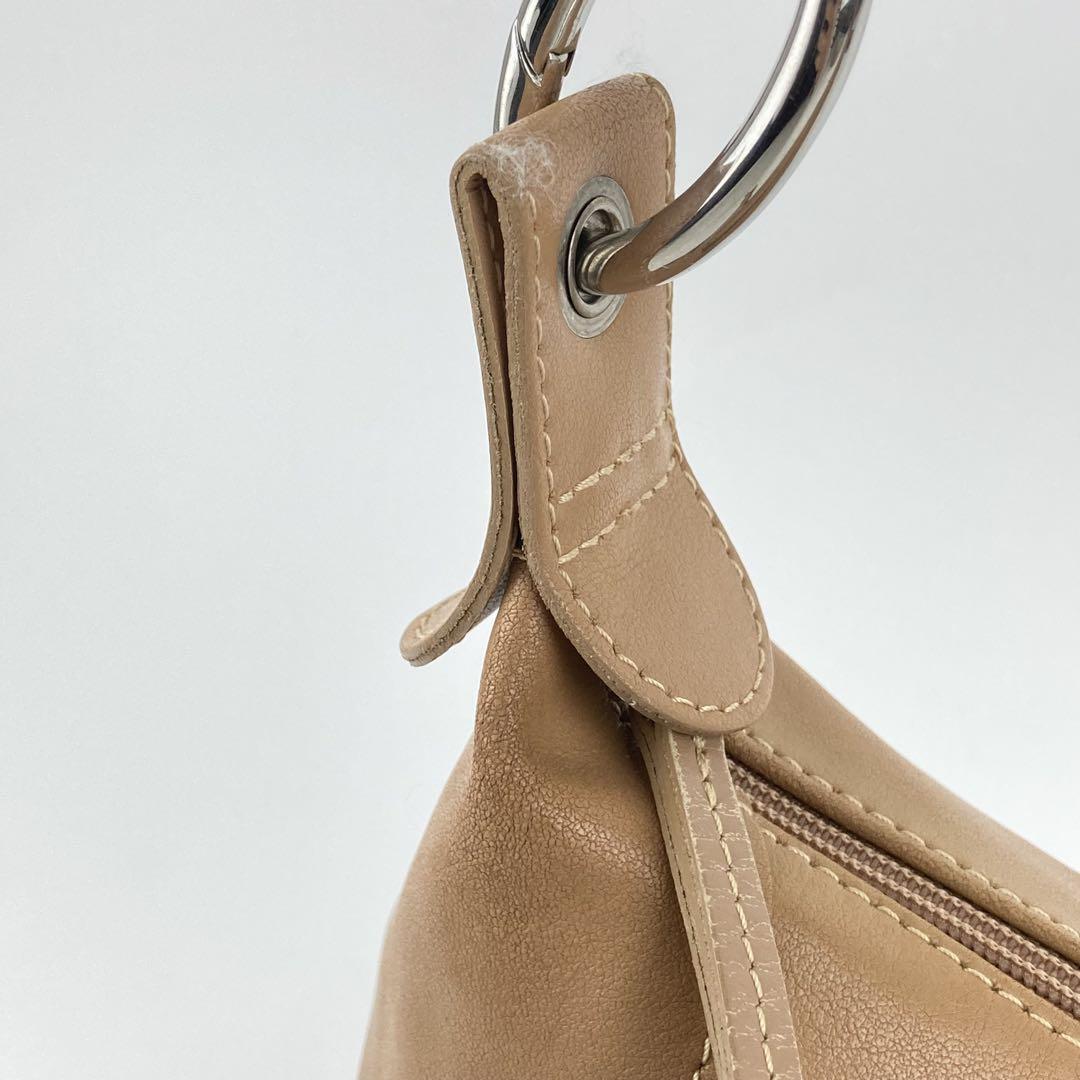 Longchamp Shoulder Bag Purse Leather Beige Authentic