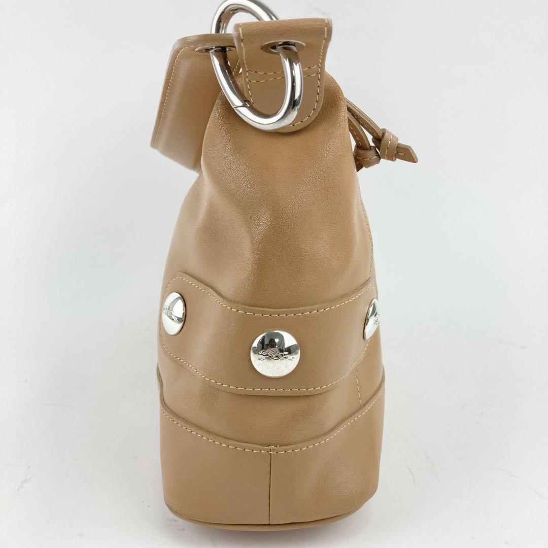 Longchamp Shoulder Bag Purse Leather Beige Authentic