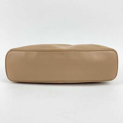 Longchamp Shoulder Bag Purse Leather Beige Authentic