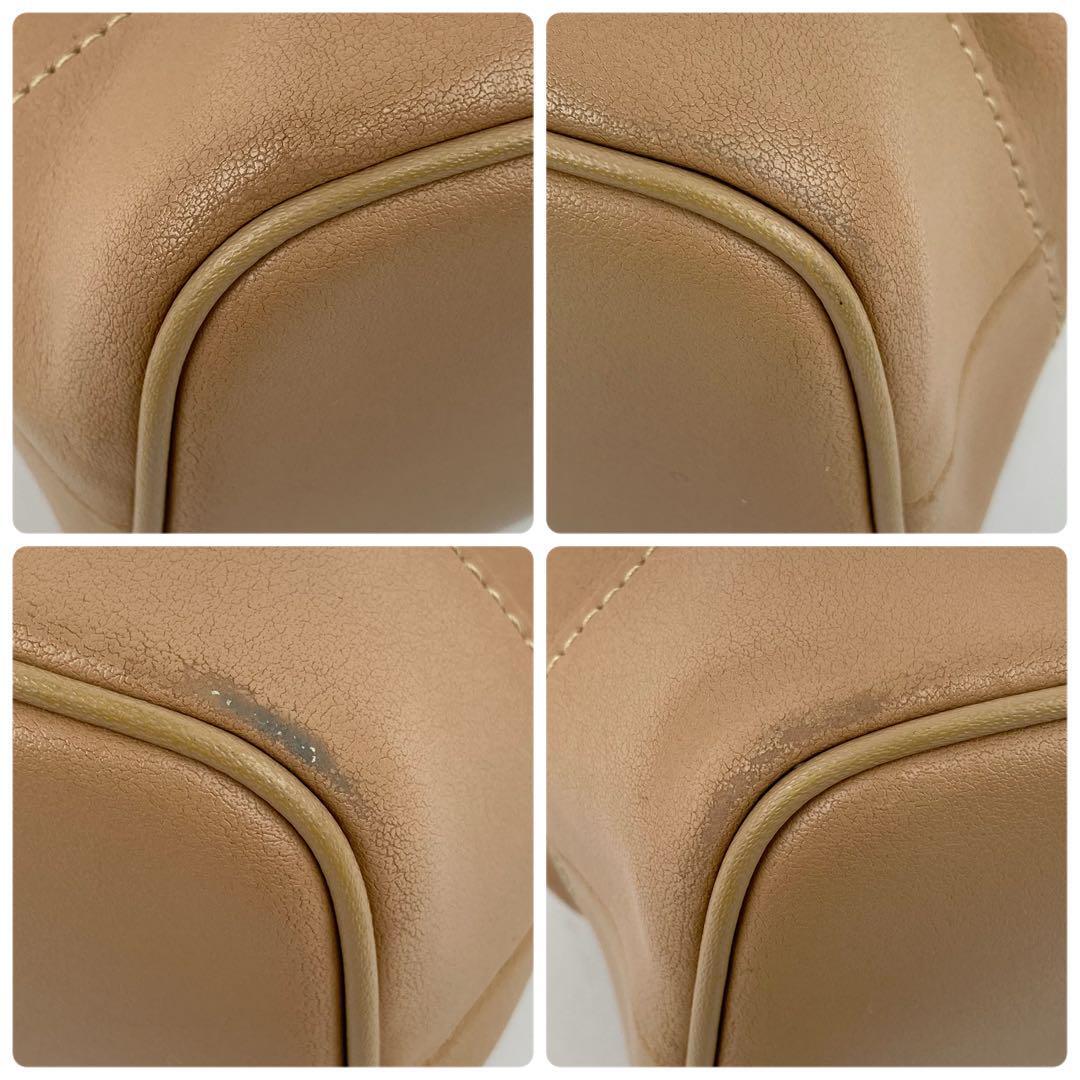Longchamp Shoulder Bag Purse Leather Beige Authentic