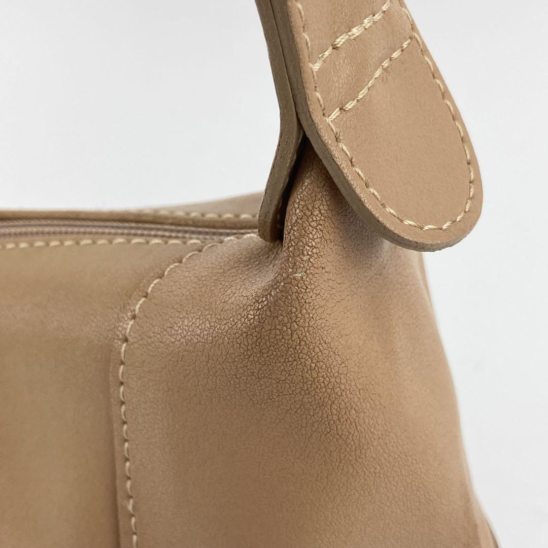 Longchamp Shoulder Bag Purse Leather Beige Authentic