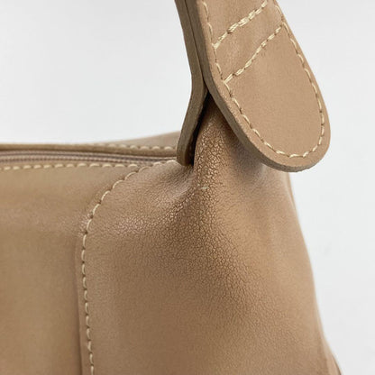 Longchamp Shoulder Bag Purse Leather Beige Authentic