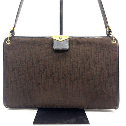 Christian Dior Shoulder Bag Purse Trotter Canvas Leather Brown Authentic